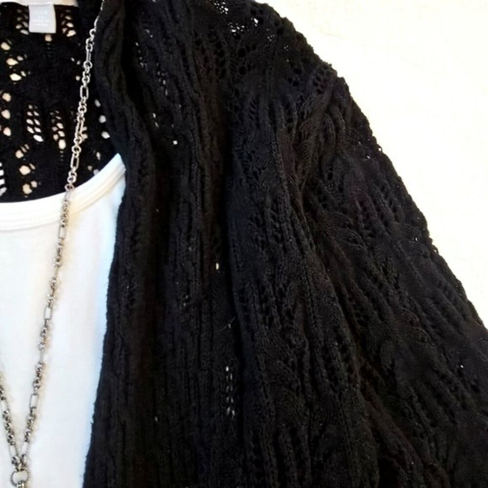 Woman Within Women's Open Front Cardigan Sweater Black Size 1X Long Flowy Knit - Picture 2 of 16